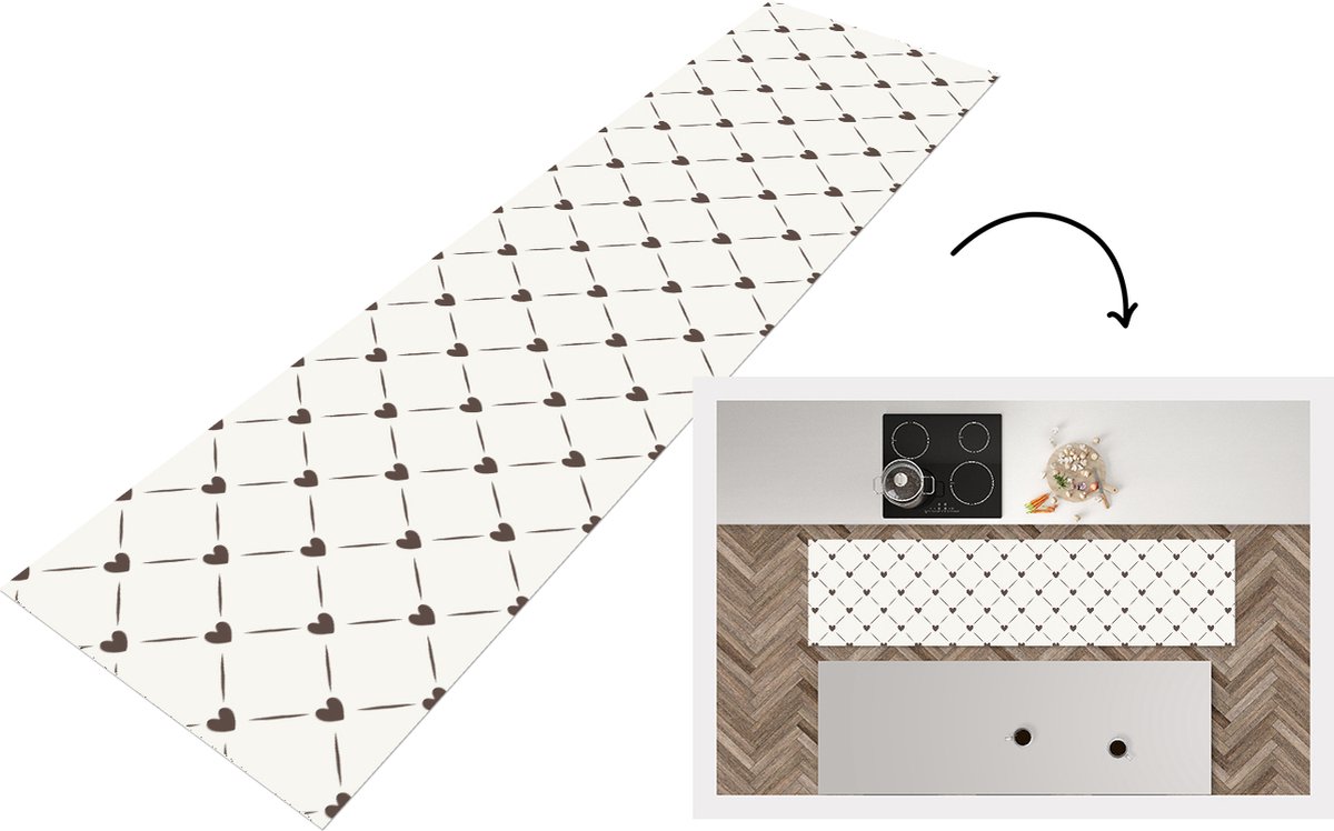 KitchenYeah Keukenloper - Loper keuken - Design - Geometrie - Patroon - Hart - 200x50 cm - Keukenloper vinyl Multicolor