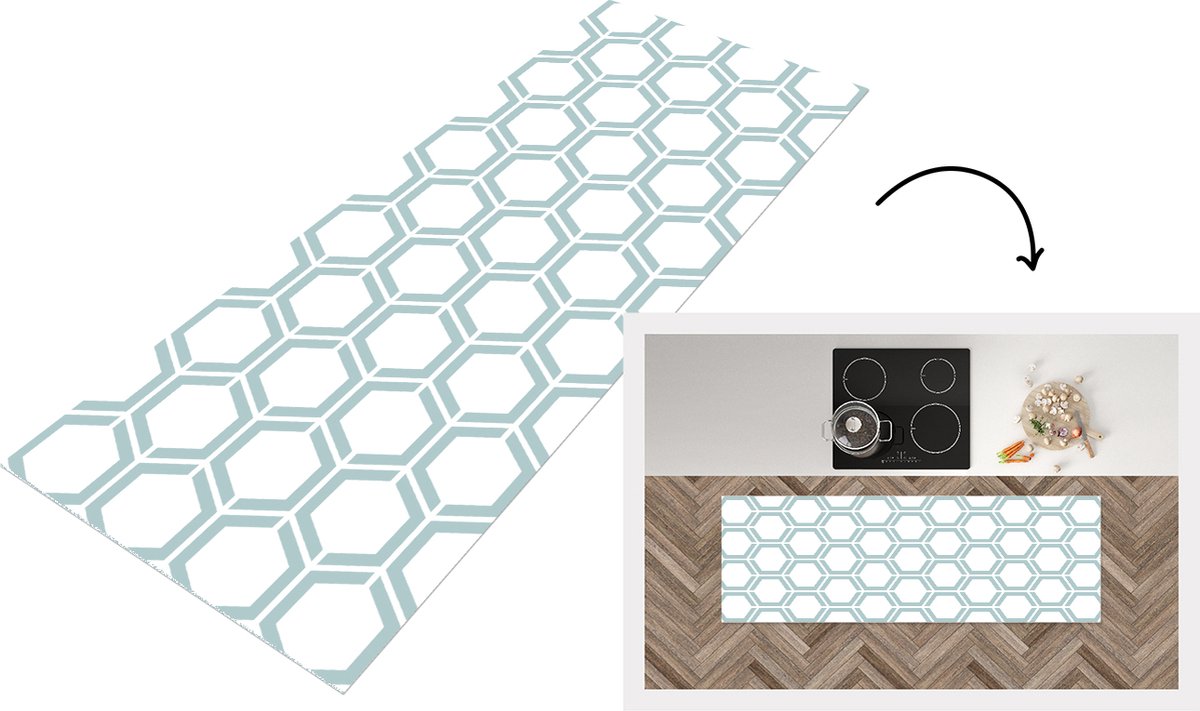KitchenYeah Keukenloper - Loper keuken - Patroon - Lijn - Design - Hexagon - 150x50 cm - Keukenloper vinyl Multicolor