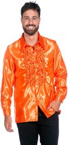 Jaren 80 & 90 Kostuum | Oranje Ruchesblouse Satijn Foute Disco | Maat 56 | Carnaval kostuum | Verkleedkleding