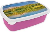 Broodtrommel Roze - Lunchbox - Brooddoos - Water - Natuur - Bos - 18x12x6 cm - Kinderen - Meisje