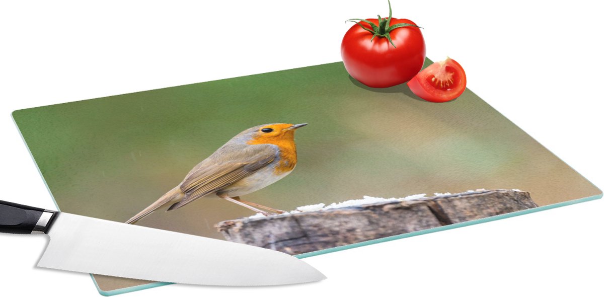 Glazen Snijplank - 39x28 - Dieren - Vogel - Roodborstje - Snijplanken Glas