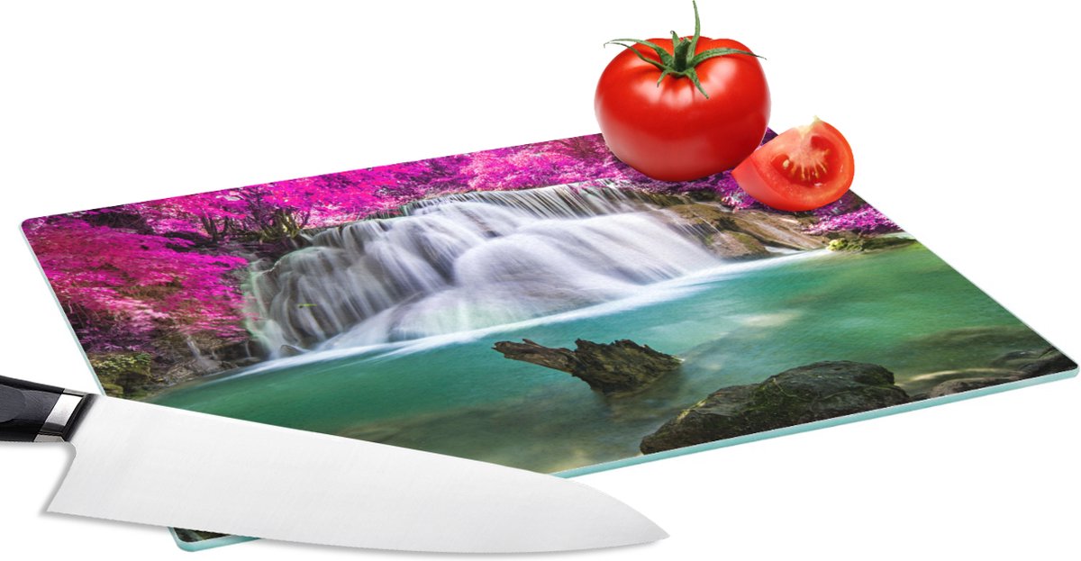 Glazen Snijplank - 28x20 - Waterval - Roze - Bomen - Snijplanken Glas