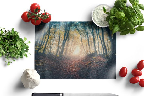 Planche à découper en Verres - 28x20 - Forêt - Brouillard - Soleil - Automne - Planches à découper en Glas