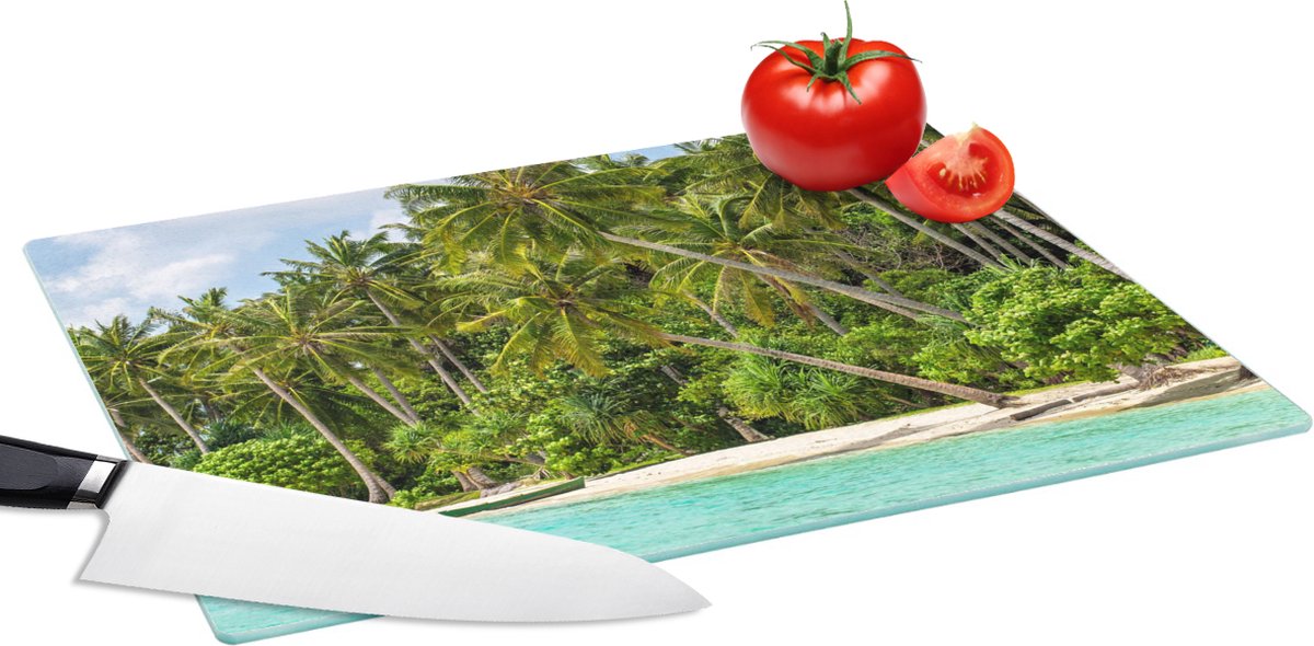 Glazen Snijplank - 39x28 - Palmboom - Zee - Tropisch - Snijplanken Glas