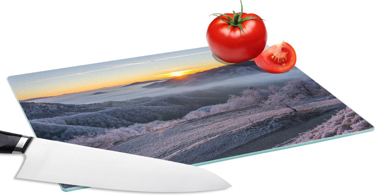 Glazen Snijplank - 28x20 - Winter - Bergen - Zon - Avond - Snijplanken Glas