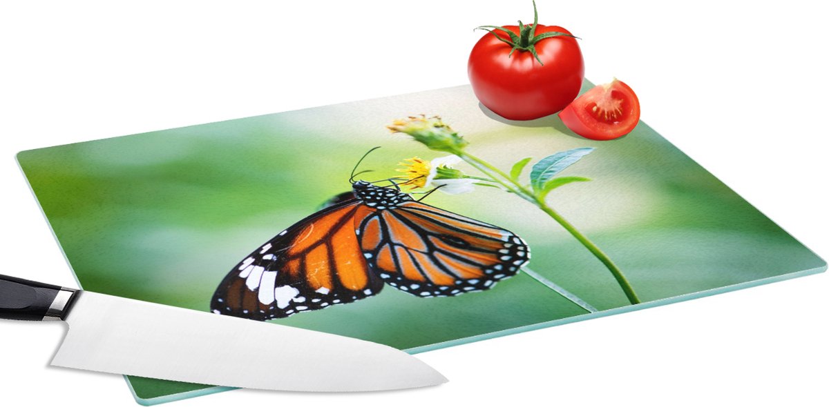 Glazen Snijplank - 39x28 - Vlinder - Bloemen - Insecten - Snijplanken Glas