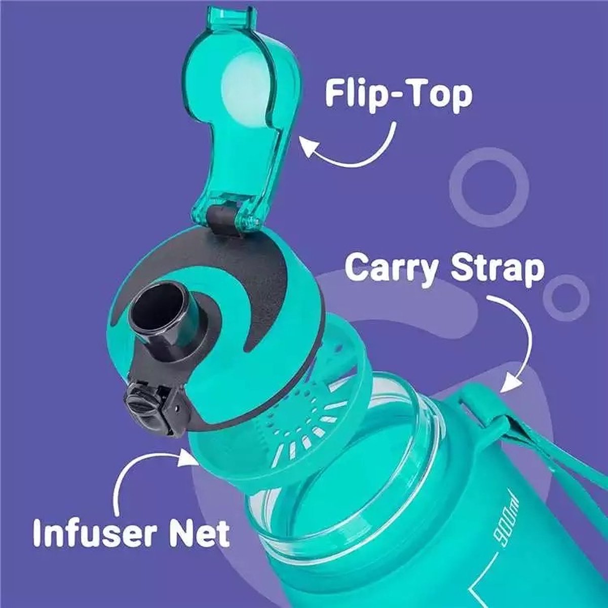 Gourde En Verre Borosilicate 1L – Incassable, Avec Coque Silicone Et Brosse, Lavable Au Lave-vaisselle, Bleue