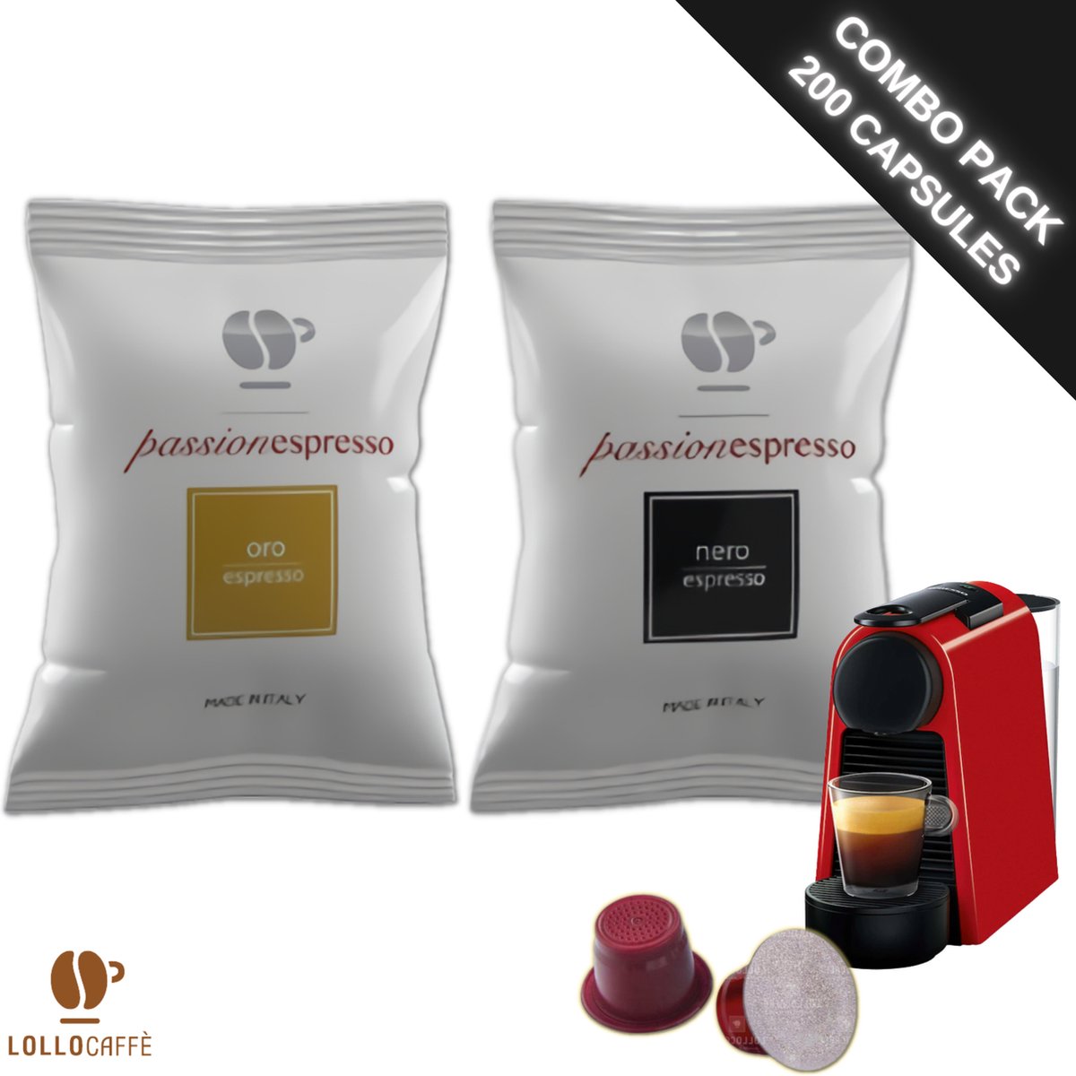 Lollo Caffè Nero + Oro Passionespresso Nespresso compatible - 200 capsules - Italiaanse espresso koffiecups - Voordeelverpakking