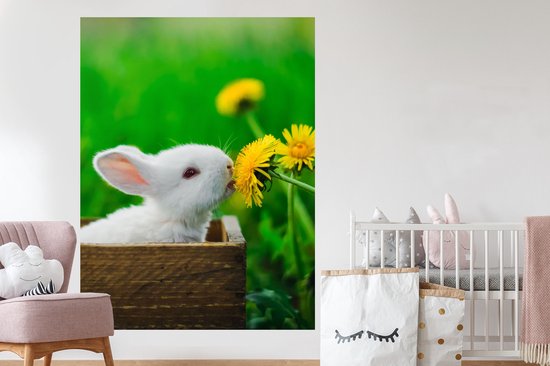 Muurstickers - Sticker Folie - Konijn - Paardenbloem - Gras - 120x160 cm - Plakfolie - Muurstickers Kinderkamer - Zelfklevend Behang XXL - Zelfklevend behangpapier - Stickerfolie