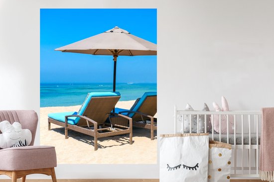 Muurstickers - Sticker Folie - Strandstoel - Parasol - Zomer - Zee - 120x160 cm - Plakfolie - Muurstickers Kinderkamer - Zelfklevend Behang XXL - Zelfklevend behangpapier - Stickerfolie