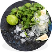 WallCircle - Cercle mural - Cercle mural intérieur - Cocktail - Mojito - Glaçons - 140x140 cm - Décoration murale - Peintures ronds