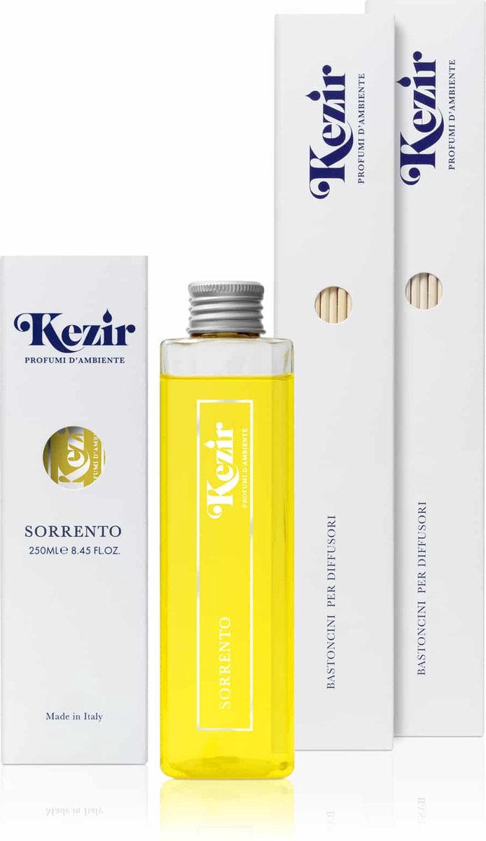 Kezir - Sorrento - navul fles - Italiaanse - natuurlijke parfum voor in huis - diffuser - 250 ml