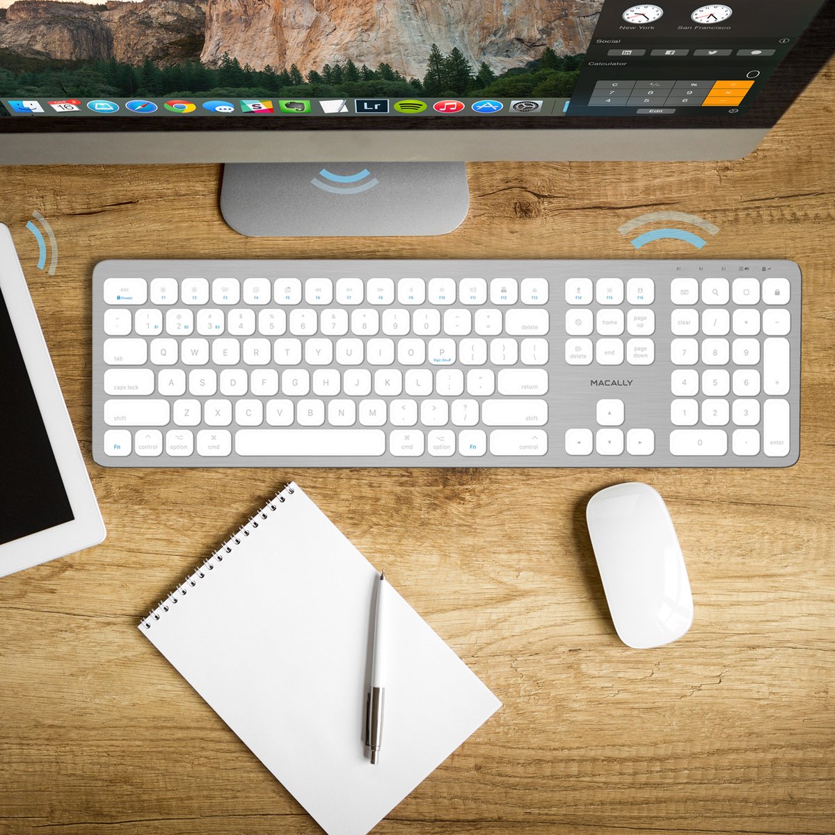 Macally BTWKEYMB dun draadloos bluetooth-toetsenbord voor Apple Mac, iPad en iPhone - U.S. English (QWERTY) - Wit/Zilverkleurig — cadeau in Gadgets - foto 4