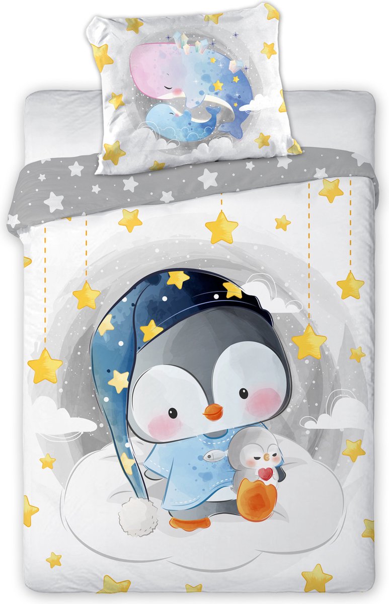 Cuddles BABY Dekbedovertrek, Pinguïn - 100 x 135 cm - Katoen
