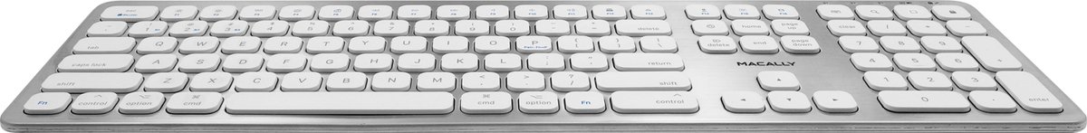 Macally BTWKEYMB dun draadloos bluetooth-toetsenbord voor Apple Mac, iPad en iPhone - U.S. English (QWERTY) - Wit/Zilverkleurig — cadeau in Gadgets - foto 2
