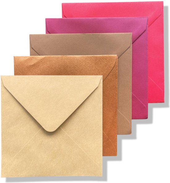 50 Cards & Crafts Luxe gekleurde Vierkante Enveloppen | Donkere kleuren 14x14cm | puntklepsluiting