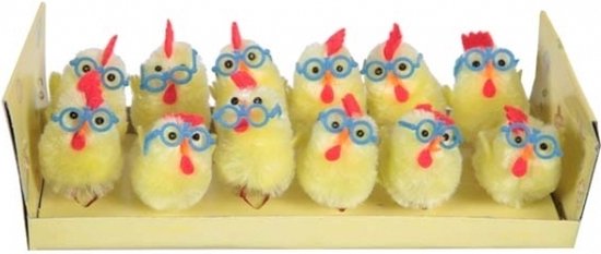 Vrolijk Pasen kuikens, kuikens met bloemen, paastafeldecoraties, decoratieve kuikens H11/11,5 cm, set van 2