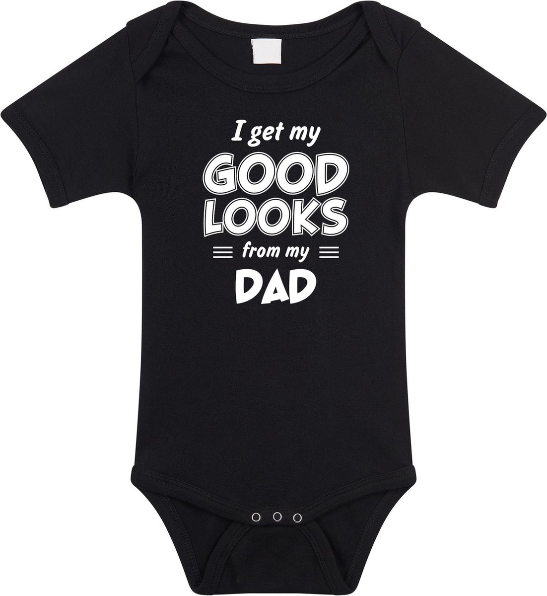 I get my good looks from my dad romper / rompertje - zwart - unisex - jongens / meisjes - kraamcadeau / geboorte cadeau - zwart rompertje voor baby 80