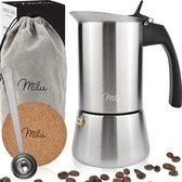 Espresso Maker (2 kopjes niet-inductie) | 2  kopjes | Roestvrijstalen espressopot, Moka-pot met kookplaat, koffiezetapparaatset inclusief onderzetter, lepel, borstel