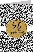 Verjaardagskaart - 50 Gefeliciteerd - XL formaat - Wenskaart - Zwart - Wit - Panter - Een Stuk