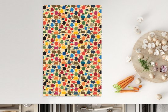 KitchenYeah® Inductie beschermer 30x52 cm - Patronen - Koffie - Theepot - Retro - Kookplaataccessoires - Afdekplaat voor kookplaat - Inductiebeschermer - Inductiemat - Inductieplaat mat