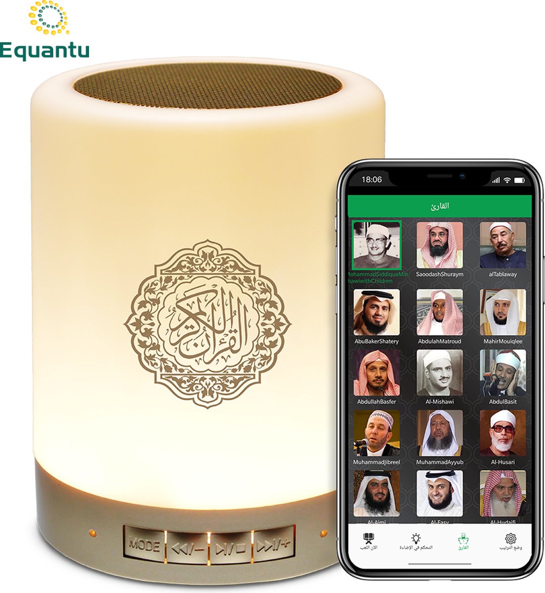 Equantu Koran lamp Quran Speaker LED Touch Lamp (draadloos)