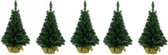 5x Kleine nep kerstboom in jute zak 75 cm - Kleine kunstbomen