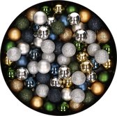 80x stuks kleine kunststof kerstballen mix groen/blauw/goud/zilver 3 cm - Kerstversiering