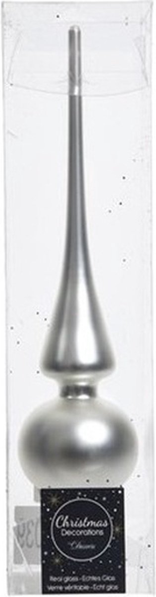Decoris glazen kerstballen 42x wit zilver - 5-6-7 cm - inclusief zilveren piek - mat glanzend glitter - kerstversiering – foto 3
