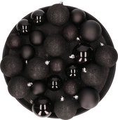 Kerstversiering set kerstballen in het zwart 6 - 8 - 10 cm pakket - 40x stuks - mat/glans/glitter mix