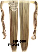 Wrap Around paardenstaart, ponytail hairextensions straight bruin / blond - F12/24
