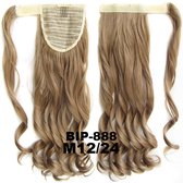 Wrap Around paardenstaart, ponytail hairextensions wavy bruin / blond - M12/613