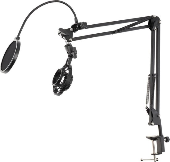Tiger MCA68-BK Soporte para micrófono con brazo, soporte para micrófono con clip de micrófono