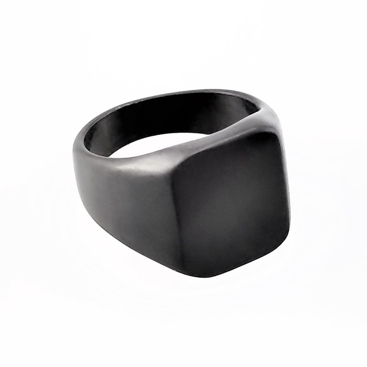 Zegelring Heren - Stalen Zwart PVD Coating - Vierkante Ring