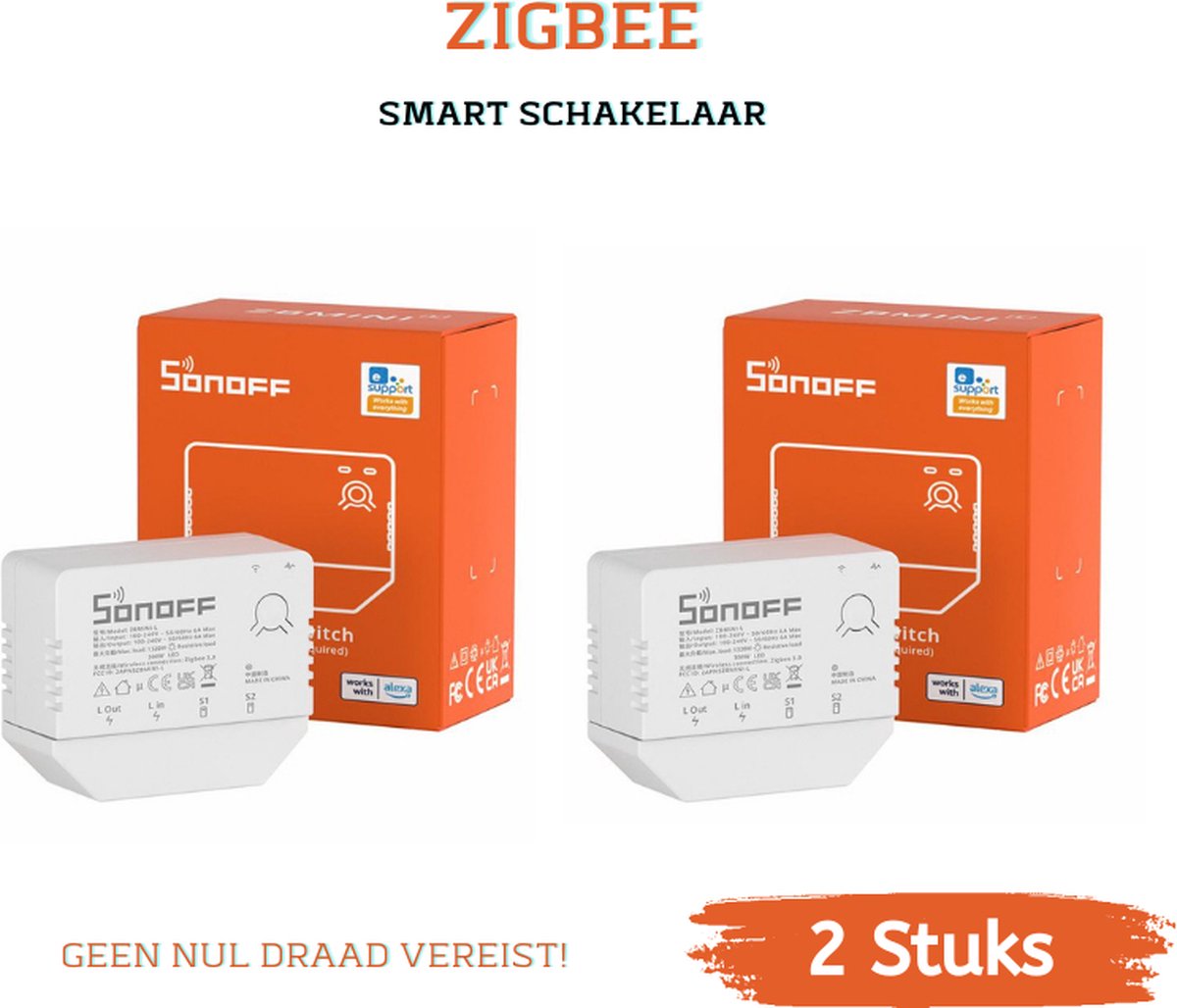 2 Stuks - Sonoff - Zigbee - ZBMINI-L - Smart Schakelaar - Smart Switch -  Geen Nul... | bol.com