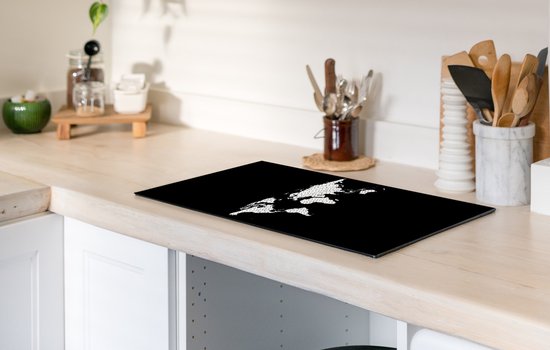 KitchenYeah® Inductie beschermer 30x52 cm - Wereldkaart - Patronen - Zwart - Kookplaataccessoires - Afdekplaat voor kookplaat - Inductiebeschermer - Inductiemat - Inductieplaat mat