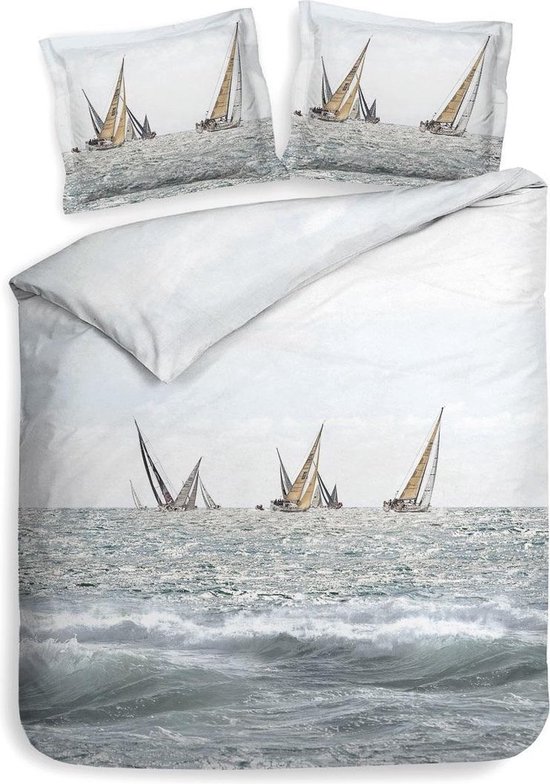 Heckett & Lane Rivas - Housse de couette - Double - 200x200 / 220 cm + 2 taies d'oreiller 60x70 cm - Wavy Blue