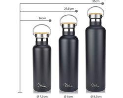 Roestvrijstalen vacuüm geïsoleerde waterfles -750 ml (+3 deksels) dubbelwandige metalen fles, voor warme, koude en koolzuurhoudende dranken (zwart, 750 ml)