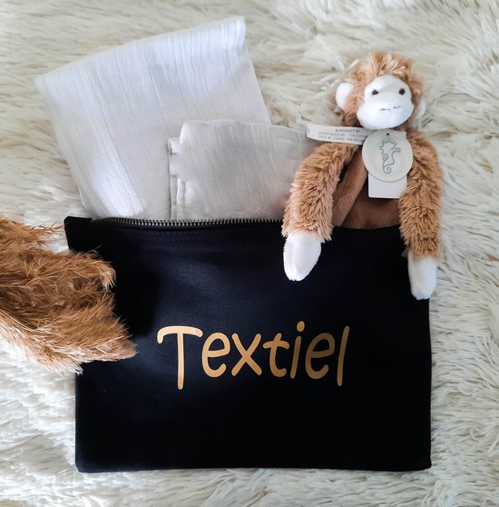 Organizer - Textiel - Etui - Luiertas - Hydrofiele doek - Spuugdoek - Slab - Knuffeldoekje - Baby - Opbergtas - Katoen - Zwart - Goud - Kraamcadeau van Little Dutch — afbeelding 2