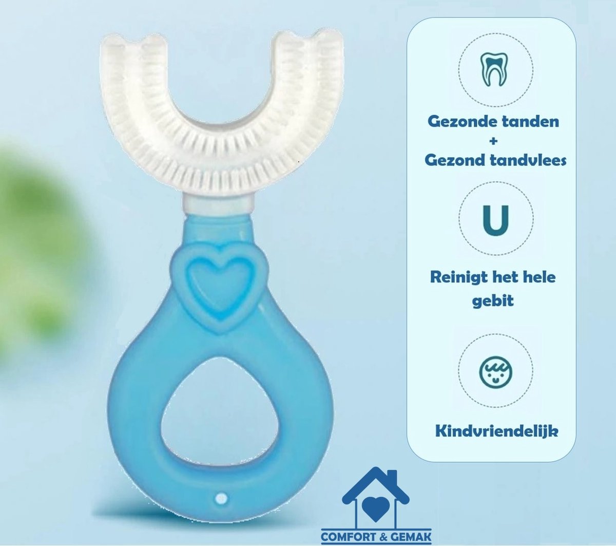 Kindertandenborstel – Tandenborstel voor baby en kind – Eenvoudig, hygiënisch en de oplossing voor tandenpoetsen - BPA vrij - BLAUW MET HART