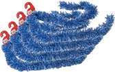 4x stuks kerstboom folie slingers/lametta guirlandes van 180 x 7 cm in de kleur blauw met sneeuw