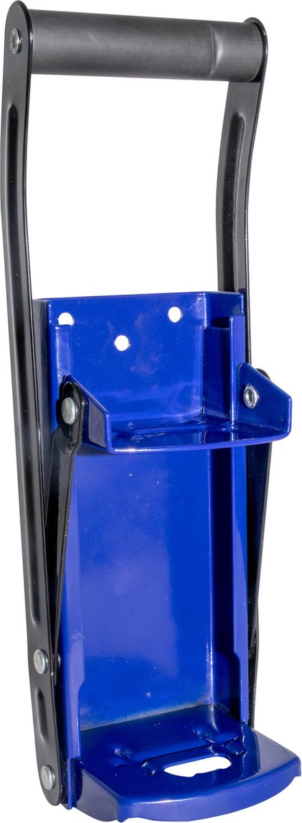 Blauwe metalen blikjespers/blik crusher met flesopener 31,5 cm - Blikpers