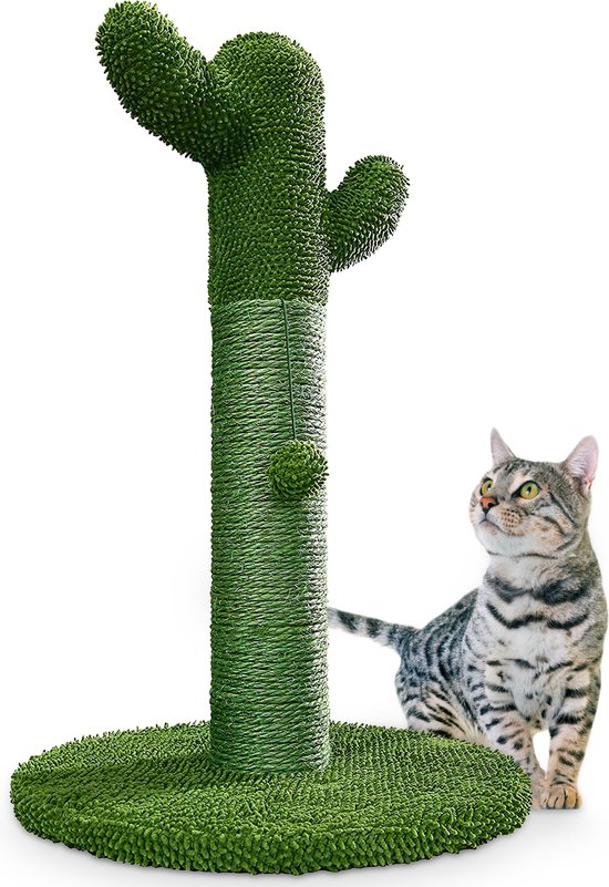 Gopets Krabpaal Katten – Cactus Krabpaal Sisal – Krabplank Modern Design – Natuurlijk Krabmeubel Met Speeltje – 65Cm