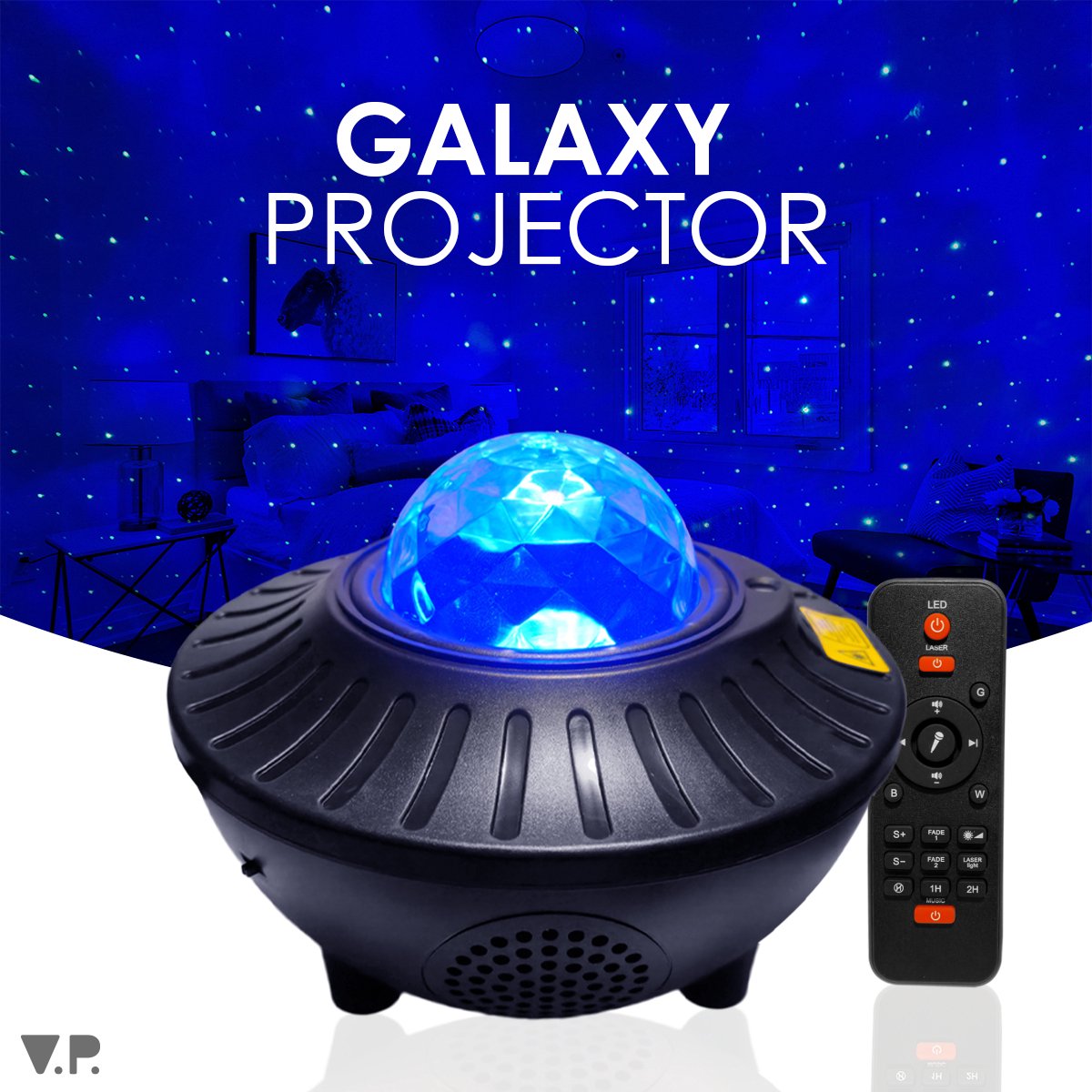V.P.® Galaxy Sterren Project met Bluetooth Speaker – Star Projector Lamp – Sterrenhemel – Zwart - sterren projector