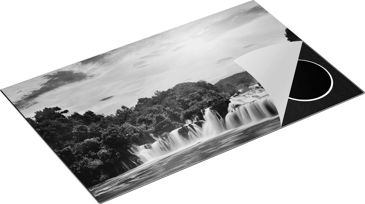 Chefcare Inductie Beschermer Watervallen in het Bos - Zwart Wit - 85x55 cm - Afdekplaat Inductie - Kookplaat Beschermer - Inductie Mat