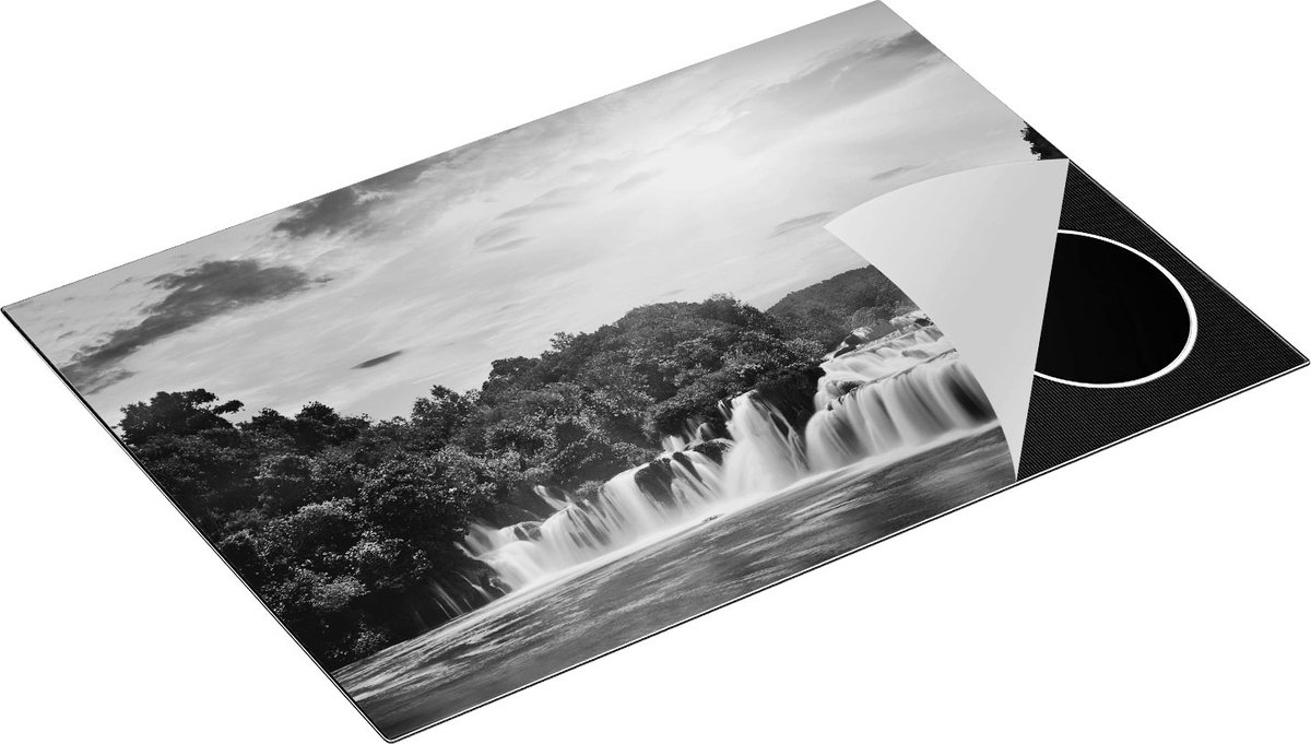 Chefcare Inductie Beschermer Watervallen in het Bos - Zwart Wit - 76x51,5 cm - Afdekplaat Inductie - Kookplaat Beschermer - Inductie Mat