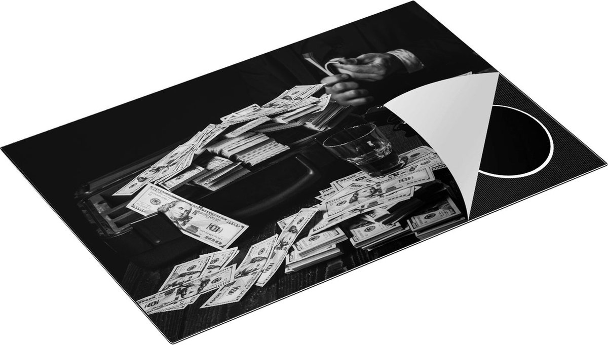 Chefcare Inductie Beschermer Dollar Geld Briefjes op Tafel van de Maffia - Zwart Wit - 83x51,5 cm - Afdekplaat Inductie - Kookplaat Beschermer - Inductie Mat
