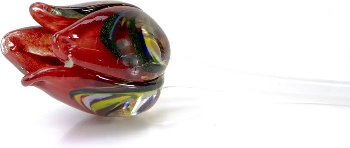 Multi rood tulp - Tulp van glas 50 cm – bloem van glas – glaskunst – beeld van glas geschenk- cadeau