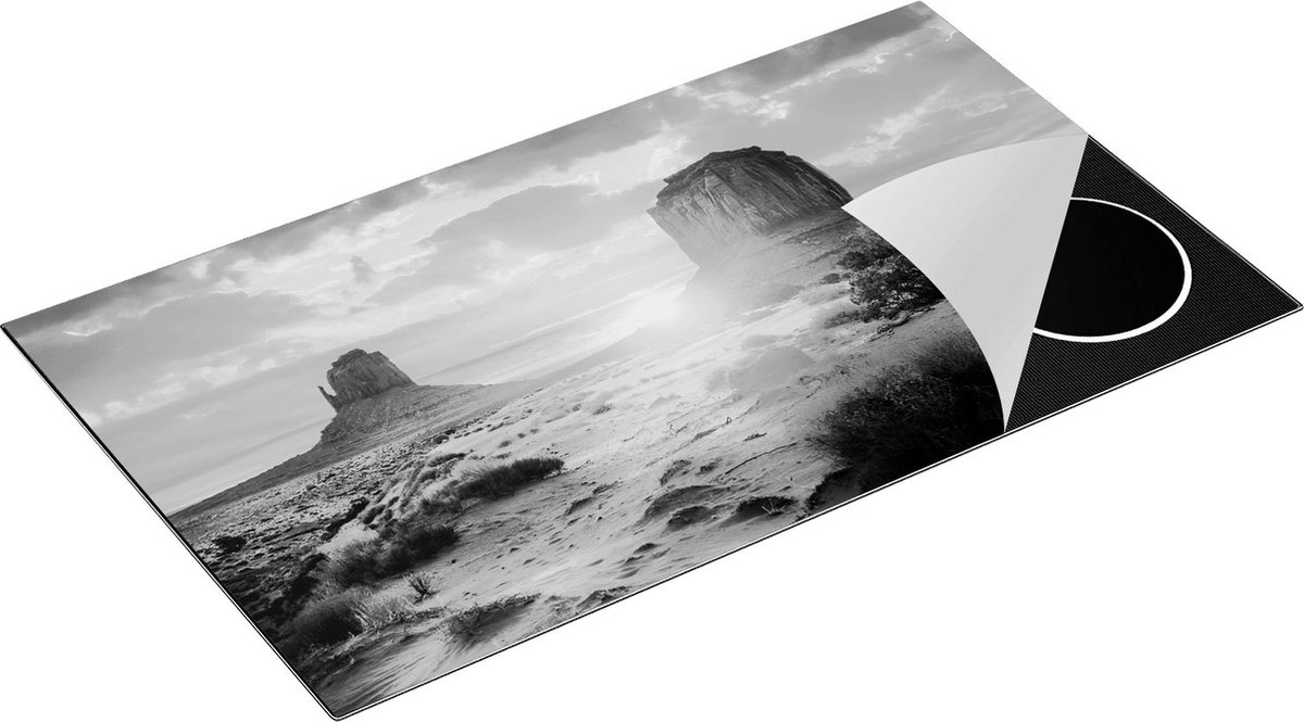 Chefcare Inductie Beschermer Zonsondergang in Woestijn Monument Valley - Zwart Wit - 90x55 cm - Afdekplaat Inductie - Kookplaat Beschermer - Inductie Mat