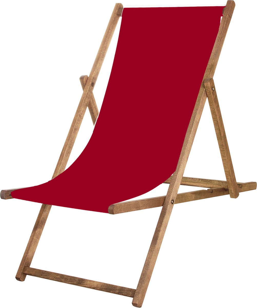 Springos Houten Ligstoel | Strandstoel | Ligstoel | Verstelbaar | Beukenhout | Handgemaakt | Bordeaux Rood